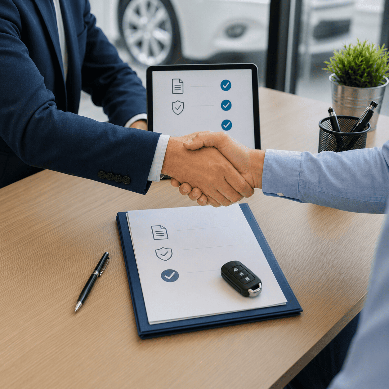 Handshake after a completed car loan