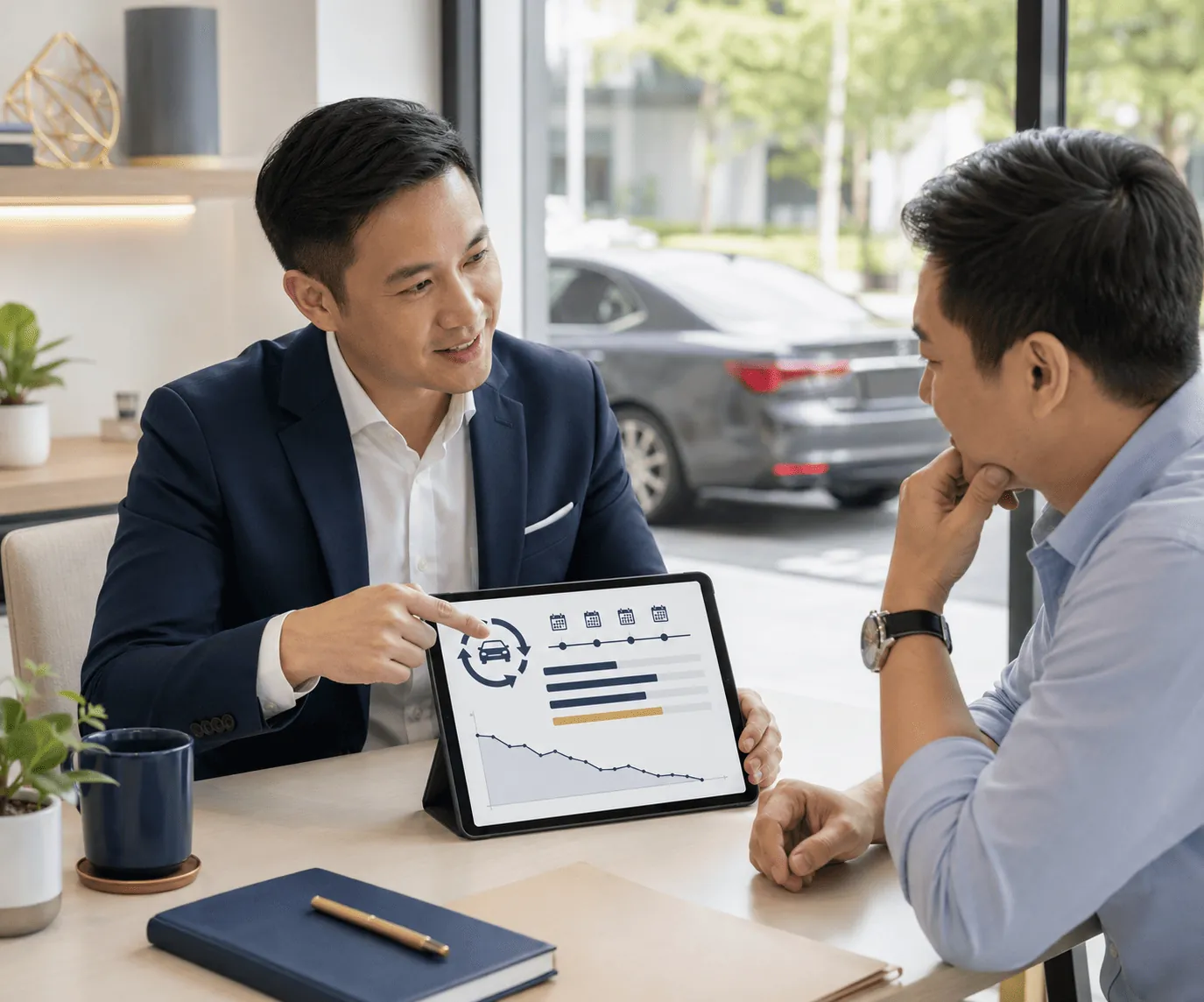 Accord Motoring consultant explaining car loan options to a client